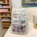Japanese anime style ita backpack large capacity double shoulder transparent bag for students - White (With Accessories)