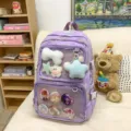 Purple Ita Backpack with Clear Pockets Anime Cosplay School Bag for Student Girls - Purple (With Accessories)