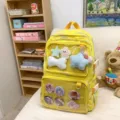 Japanese anime ita backpack yellow large capacity student school bag with transparent pin display - Yellow (With Accessories)