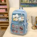 Blue anime ita backpack large capacity school bag with clear window for badges and dolls. - Blue (With Accessories)