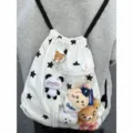 Mochila Cordón Estrella Lona Transparente Bolsillo Estudiante Ocio Casual Blanco - Estrellas Blancas