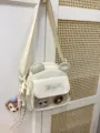 Bolso bandolera Ita-Bag de estilo japonés en blanco crema con orejas de oso para chicas - Con Tablero de Insignias / Blanco