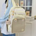 Cute Japanese ins style large capacity school backpack with plush bear pendant and mesh pockets. - Double Shoulder with Pendant / Yellow