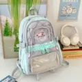 Mochila escolar bonita de estilo japonés gran capacidad con bolsillo transparente y volantes - Mochila Individual / Verde