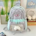 Mochila de estudiante japonesa bonita y grande con ventana transparente y colgante de nube. - Mochila con Colgante / Verde