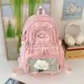 Mochila rosa bonita estilo japonés con bolsillo frontal transparente, gran capacidad para niñas. - Mochila con Colgante / Rosa