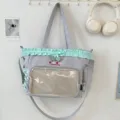 INS Japanese Cute Ita Shoulder Bag with Ruffles Clear Pocket Grey and Mint Green Student - Single Shoulder Bag / Green