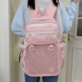 Mochila Ita rosa y blanca con ventana transparente bolso escolar bonito para estudiantes diario - Bolso Simple de Doble Hombro / Rosa