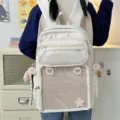 Cute white ita backpack large capacity Japanese style school bag for students and JK fashion. - Double-Shoulder Single Bag / White