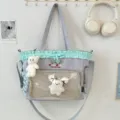 Japanese cute ita bag large capacity backpack with transparent window and plush pendant grey - Shoulder Bag with Two Pendants / Green