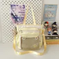 Cute Japanese style canvas pain bag transparent front pocket large capacity tote shoulder bag. - Single Shoulder Single Bag / Yellow