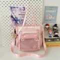 Pink canvas ita bag student school bag with clear pocket and mesh front for daily use. - Single Shoulder with Pendant / Pink