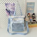 Light blue canvas ita bag cute shoulder tote bag transparent pocket student school bag - Single Shoulder with Pendant / Blue