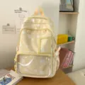 Mochila de lona con lindo estampado de estrellas estilo japonés con bolsillo frontal transparente. - Amarillo