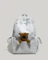 Mochila escolar gris casual gran capacidad bolso de viaje con oso de peluche y bordado - Con Colgante / Gris claro