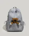 Mochila escolar ligera de gran capacidad de estilo coreano para mujeres y estudiantes - Con Colgante / Gris oscuro
