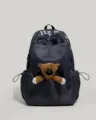 Mochila de lona negra con tierno osito de peluche y estampado gótico para viajes y uso diario. - Con Colgante / Negro