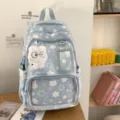 Japanese cute star backpack for student girls, large capacity light blue school bag with clear pocket. - Blue with Pendant