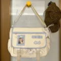 Bolso bandolera de lona japonesa blanco marfil, ita bag bonita con ventana transparente y azul. - Sin colgante / Blanco