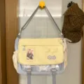 Bolso bandolera de lona estilo japonés con ventana transparente, lindo bolso escolar. - Sin colgante / Azul