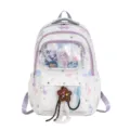 Bonita mochila escolar para niñas con bolsillo frontal transparente y patrón de estrellas. - Blanco Roto