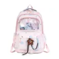 Cute pink ita backpack with clear window, anime school bag for girls, lightweight waterproof. - Pink