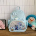 Mochila ita de cuero PU azul claro con ventana transparente, mochila informal linda para estudiantes. - Azul