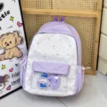 Mochila ita morada linda de estilo japonés con bolsillo frontal transparente y estrellas. - Púrpura