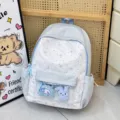 Mochila japonesa linda con bolsillo delantero transparente y patrón de estrellas para estudiantes. - Azul