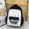 Japanse stijl ita rugzak met zwarte sterrenprint en doorzichtig voorvak voor poppen. - Zwart