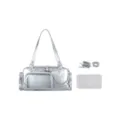 Bolso ita plateado con ventana transparente y correa, ideal para pines y uso diario. - Plateado