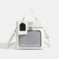 White doll carrier itabag with mesh window, PU leather crossbody handbag for daily commuter use. - With Support Plate Convertible Style / White
