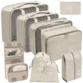 11-Piece Travel Storage Bag Set Beige Packing Cubes For Luggage Organization Gear - Toiletry Bag 9-Piece Set / Beige