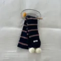 Women knitted striped scarf with white pom poms, autumn winter warm cozy fashion neck wrap. - 10X162cm / Navy Blue