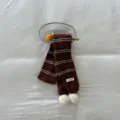 Korean style striped knitted scarf for women, winter warm neck warmer with cute pom poms. - 10X162cm / Caramel color