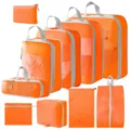 Reiseorganizer Packtaschen Set Kompression für Koffer Kleidung Schuhe, leuchtendes Orange - 5-Teiliges Set + Schuhbeutel + Flache Tasche + Kulturbeutel + Digitale Tasche + Kordelzugtasche / 10-Teiliges Set Orange