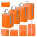 Oranje set van 8 reistas-inpakblokken, draagbare kofferorganizers voor kleding en schoenen. - 9-Delige Set Oranje