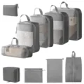 Graues Reise-Packtaschen-Set, Kompressions-Organizer-Taschen für Kleidung, Schuhe und Gepäck. - 5-Teiliges Set + Schuhbeutel + Flache Tasche + Kulturbeutel + Digitale Tasche + Kordelzugtasche / 10-Teiliges Set Grau