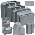 Grey travel organizer bags set packing cubes for clothes luggage compression storage. - Toiletry Bag 9-Piece Set / Gray
