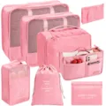 Roze reisinpakblokken set, draagbare koffer organizer tassen voor kleding en schoenen. - Roze Cosmetische Tas Acht-Delige Set