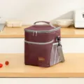 Insulated lunch bag cooler tote for men women, portable thermal meal prep bag with strap. - Burgundy