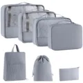 7-piece grey travel packing cubes set, mesh storage bags organizer for luggage and clothes. - Gray