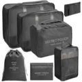 Set van 7 reispakkussens grijs kofferorganizer tassen voor kleding schoenen toiletartikelen - Zwarte Complete Styling Collectie