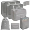 Grijs 7-delige reistassen set kofferorganizers voor kleding en schoenen onderweg. - Grijs 7-delige set