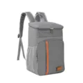 Grey insulated backpack lunch bag with orange stripe, portable outdoor bento picnic storage bag. - Gray