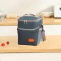 Thickened insulated lunch bag with adjustable shoulder strap, portable picnic cooler bag. - Navy Blue