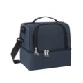 Blue double layer insulated lunch bag with shoulder strap, portable thermal cooler tote. - Navy Blue