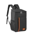 Black insulated lunch backpack with orange stripe, portable outdoor picnic cooler bag for food. - Black