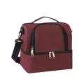 Double layer insulated lunch bag with shoulder strap portable picnic food storage cooler box - Burgundy