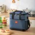 Blauwe Geïsoleerde Schoudertas Lunchtas Draagbare Koeltas voor Werk School Picknick - Marineblauw
